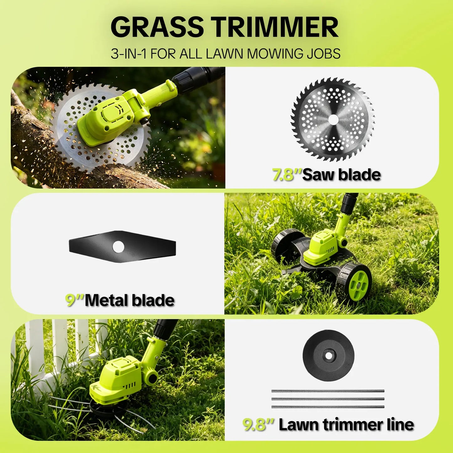 Upgraded 3-in-1 Cordless Lawn Trimmer