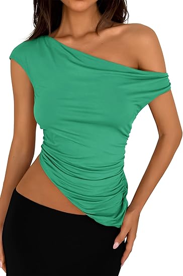 Luxe Asymmetric Ruched Off Shoulder Tank