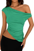 Luxe Asymmetric Ruched Off Shoulder Tank