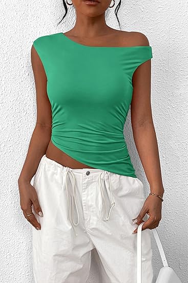 Luxe Asymmetric Ruched Off Shoulder Tank