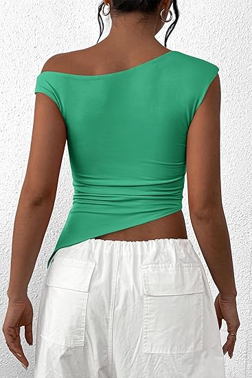 Luxe Asymmetric Ruched Off Shoulder Tank