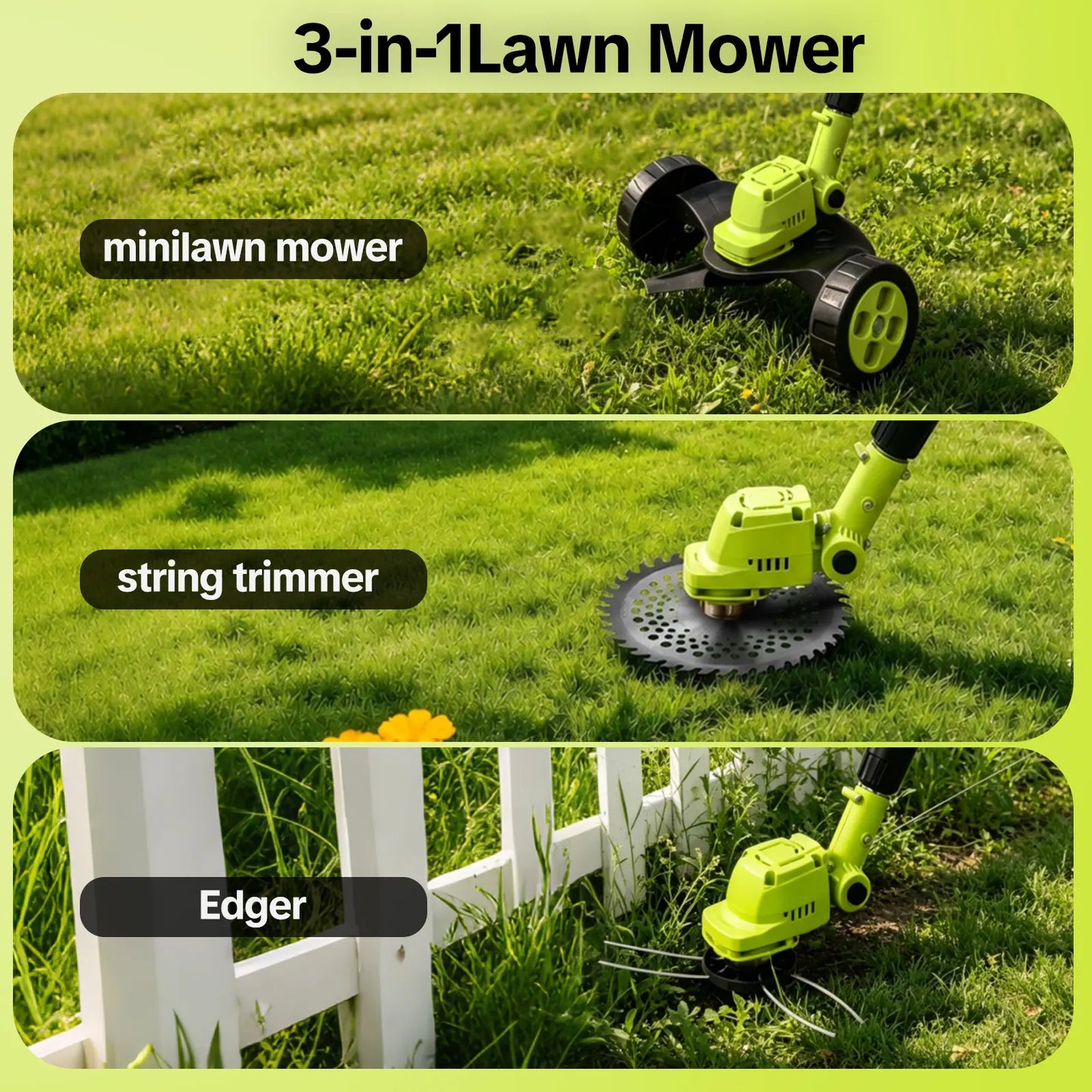 Upgraded 3-in-1 Cordless Lawn Trimmer